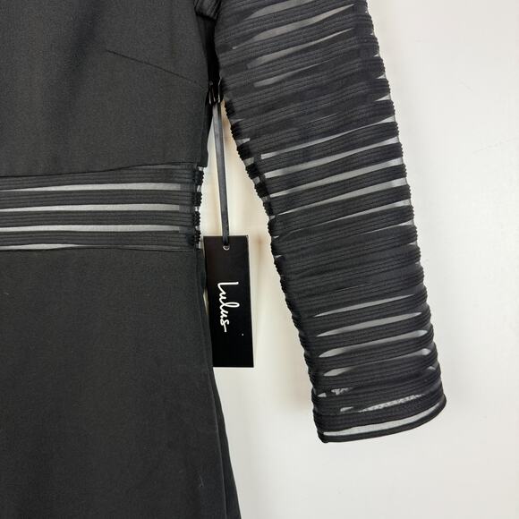NWT Lulus Perfect Mesh Bodycon Dress 3/4 Sleeve Black - Size M - Picture 3 of 10